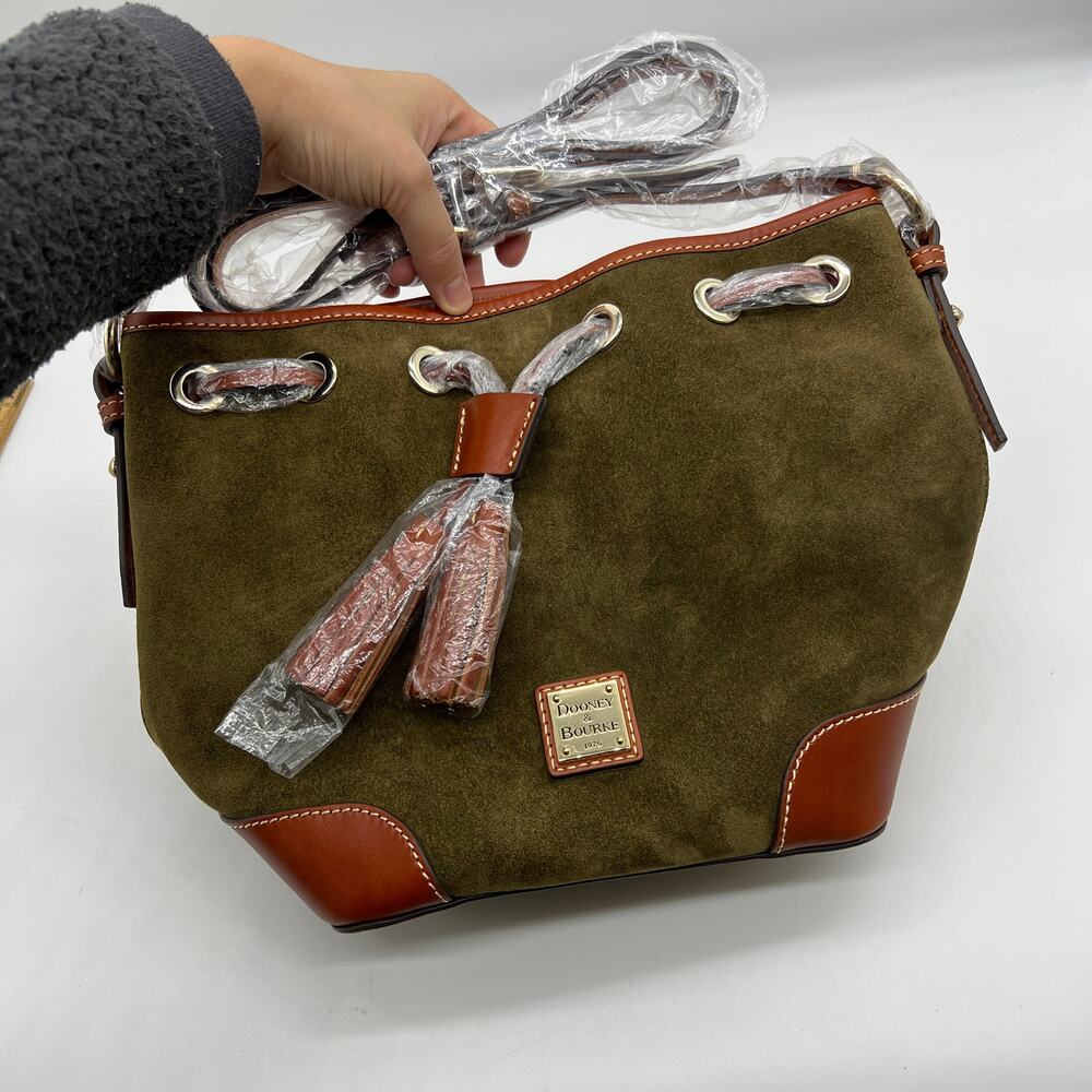 Dooney & Bourke Suede Drawstring Crossbody Olive Crossbody Handbags - Picture 15 of 15